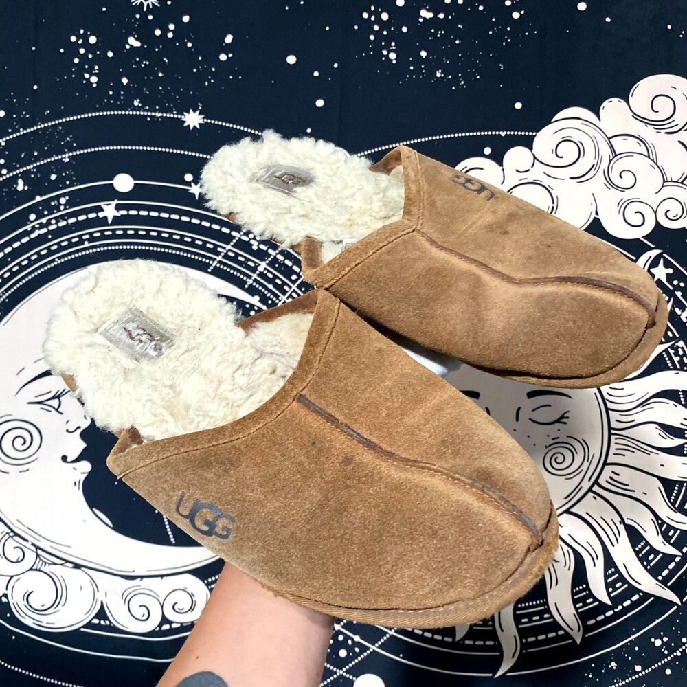 UGG Scuff 1101111 Slippers Mens 13 Brown Suede Mule Flat Sheepskin Lined Comfort